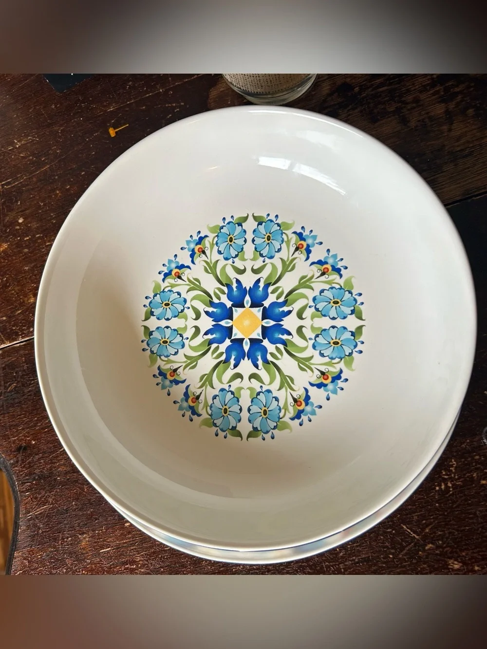 222 Fifth Tunisia Serving Bowl Blue Floral Porcelain Boho Global Dishwasher Safe